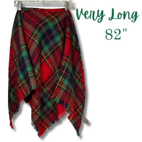 Vince Camuto VERY LONG SOFT Christmas Holidays Plaid Fringe Red Green Scarf 82" - Picture 1 of 6